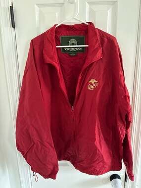 Vintage Weatherproof XL Red US Marine Corps USMC Full-Zip Windbreaker Jacket